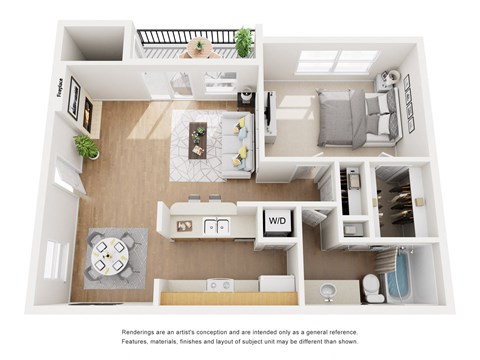 Floor plan for 1 bed, 1 bath, 693 sqft